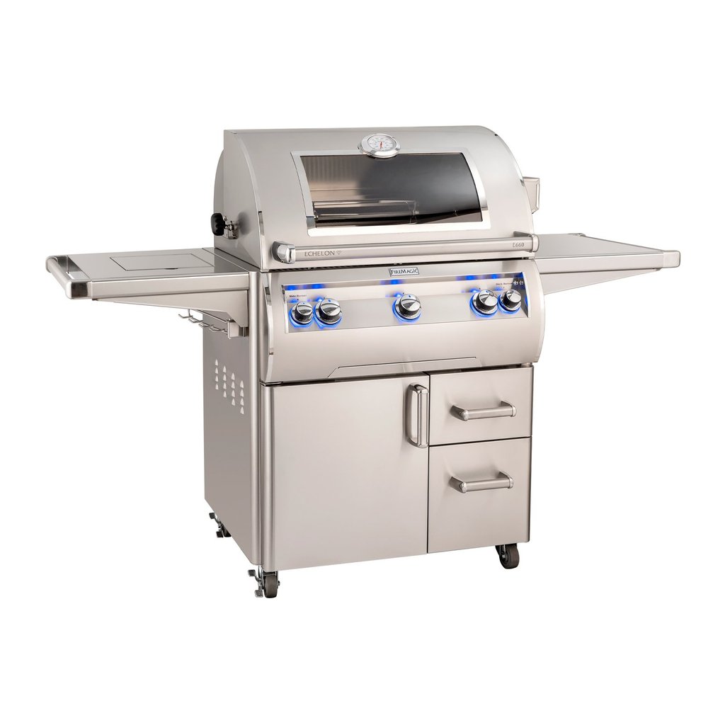E660s Portable Grills with Analog Thermometer & Flush Mounted Single Side Burner (-62) with Window - Fire Magic
