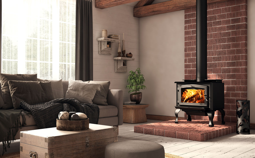 1700 WOOD STOVE- OA10247- BLACK CAST IRON TRADITIONAL LEGS WITH ASH DRAWER - Osburn
