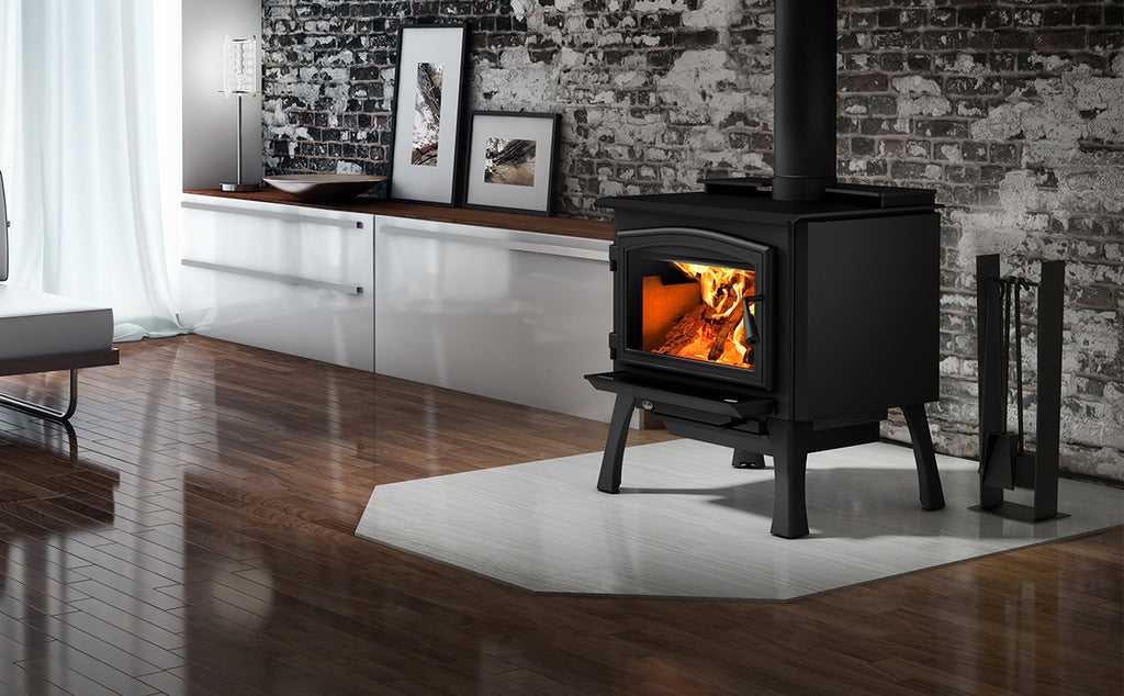 2000 WOOD STOVE - OA10235- BLACK CAST IRON STRAIGHT LEGS WITH ASH DRAWER - Osburn