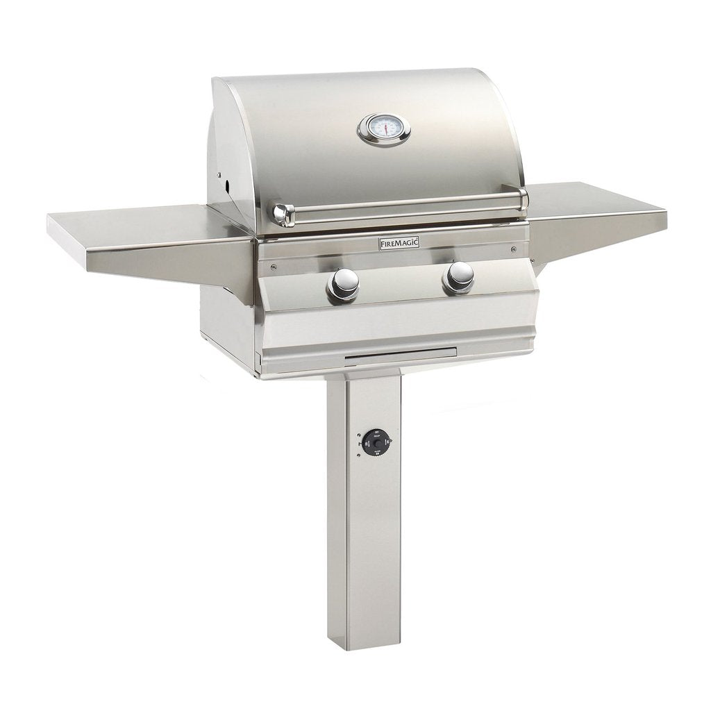 C430s In-Ground Post Mount Grill with Analog Thermometer and 1-Hour Timer on Post - Fire Magic