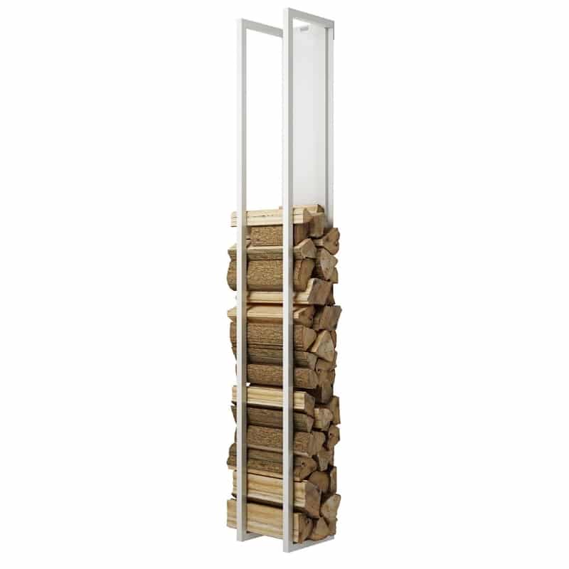 Freestanding Woodwall High Firewood Holder in White without Tools - RAIS