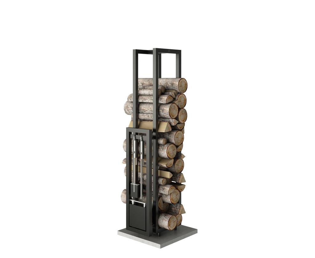 Low Woodwall Firewood Holder without Wall Protection in Black - RAIS