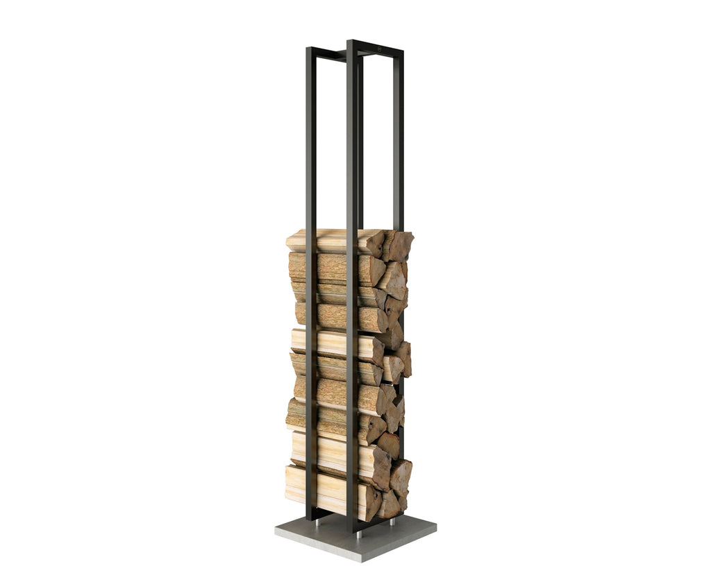 High Woodwall Firewood Holder with Back Protection in Black - RAIS