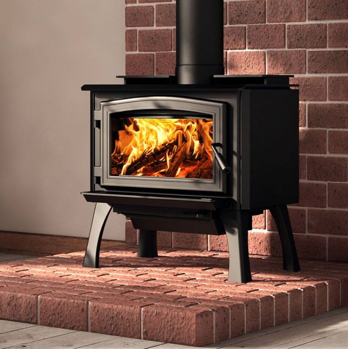 1700 WOOD STOVE- OA10245- BLACK CAST IRON STRAIGHT LEGS WITH ASH DRAWER - Osburn