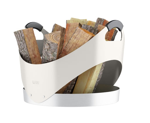 Carry Firewood Holder- White with Brown Leather Grips - RAIS